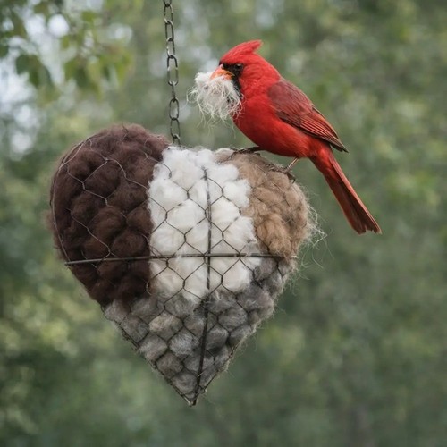 Heart shape cotton wool bird - cotton,